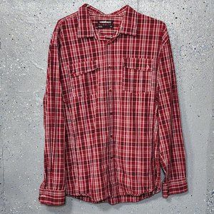 Ecko Unltd Mens red Plaid 100% Cotton Long Sleeve Button Down 2 Pocket Shirt 2XL